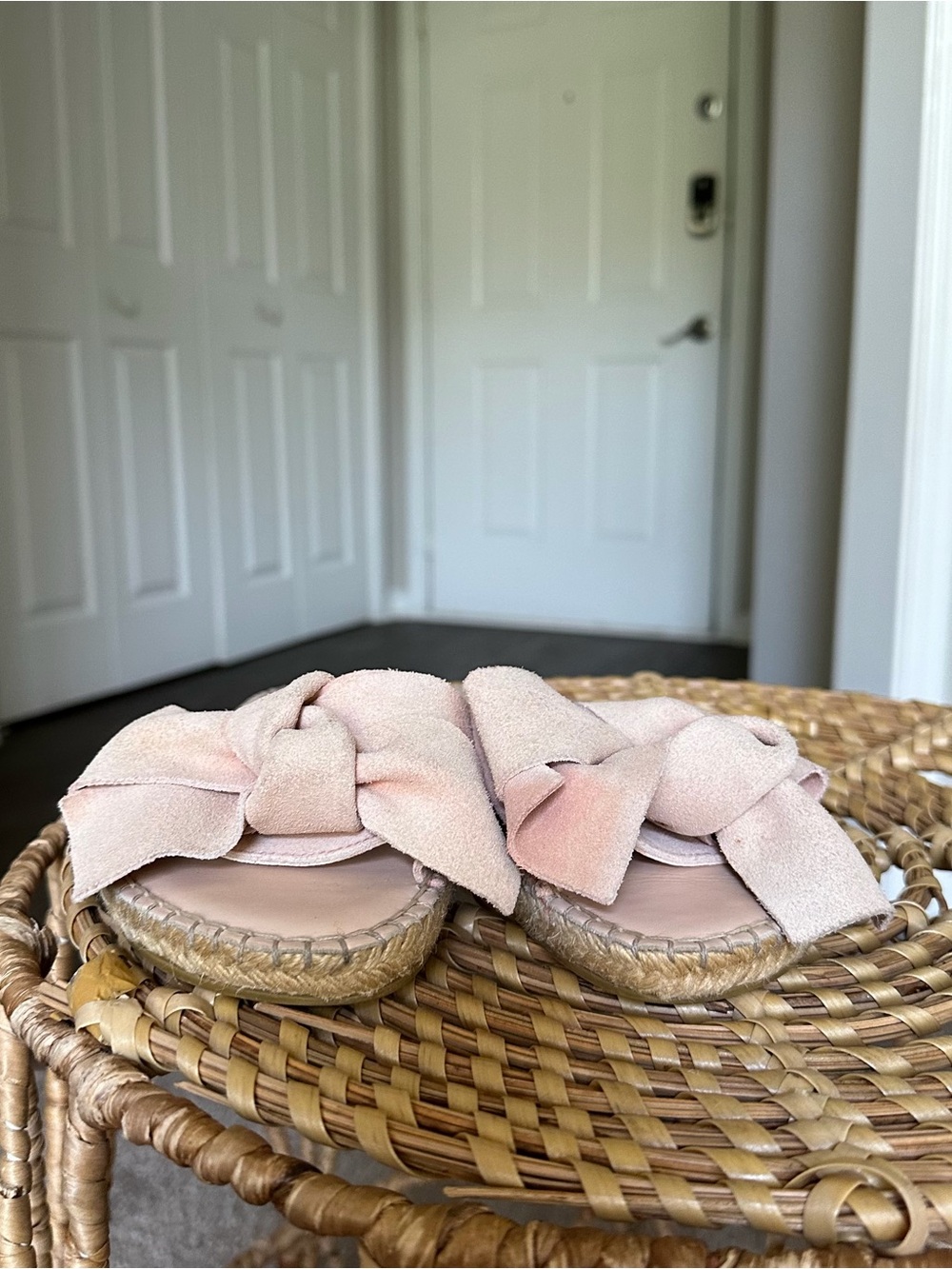 Manebi Blush Pink Suede Bow Espadrille Slide Sandals Women’s 38 US 7.5 - Picture 3 of 11